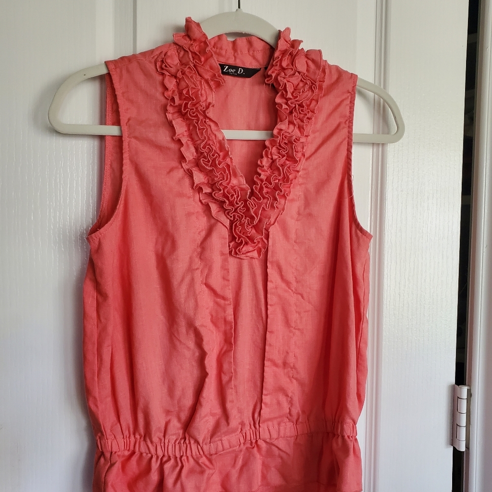 Coral ruffled sleeveless top